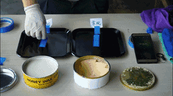 同一時間使用蜜蠟250的模具在差不多2秒后就掉落在桌面上，但使用常規蠟的模具還是牢牢地穩固貼在模具上，附著力十分強，由此可見使用蜜蠟250的脫膜效果更勝一籌。